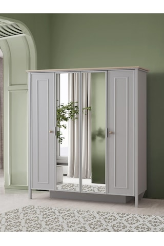 Yakamoz Sis Gri 4 Kapaklı Elbise Dolabı Gardırop 173x56x201cm