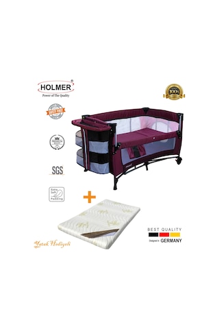 Holmer Kids Maxi Comfort Coolstyle Anne Yanı Oyun Parkı Beşik + Aloevera Yatak - Mürdüm