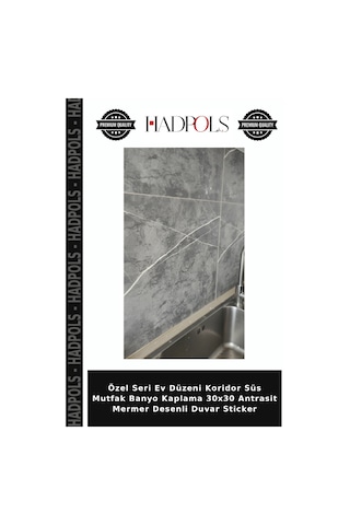 Özel Seri Ev Düzeni Koridor Süs Mutfak Banyo Kaplama 30x30 Antrasit Mermer Desenli Duvar Sticker
