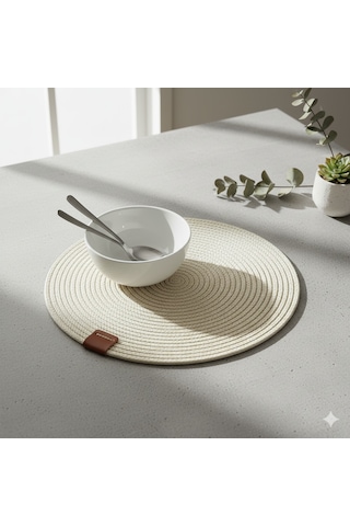 Amerikan Servis Runner 6 Lı Sunum Supla Çeyiz Takımı Örgü Tabak Altı Yanmaz Krem