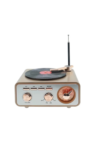 Metalik Nostaljik Tasarım Plak Çalar Görünümlü Ralu Bluetooth Hoparlör Retro Müzik Plak