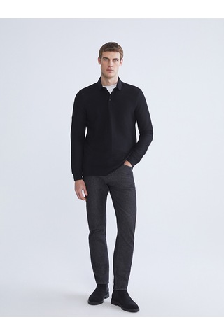Lcwaıkıkı Classic Siyah Polo Yaka Erkek Sweatshirt
