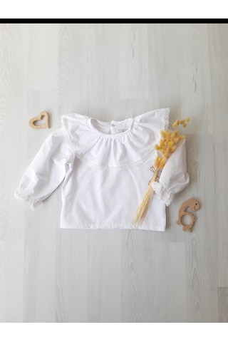 Beyaz Kız Bebek Fırfırlı Bebe Yaka Bluz-Beyaz