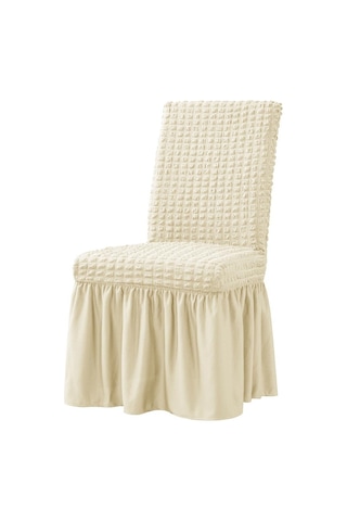 StarMall Brürümcük Etekli Sandalye Kılıfı, Lastikli,esnekli Sandalye Örtüsü 1 Adet Krem