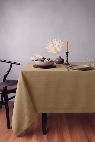 Gauze Fabric Design Kadife Dokulu Dertsiz Masa Örtüsü, Safir Bej
