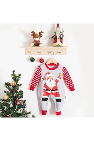 Candar Noel Baba Detaylı Bebek Tulum % 100 Pamuk Kırmızı