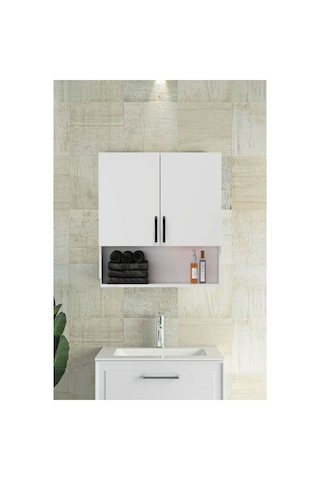 2 Kapaklı, Aynasız Moda Banyo Lavabo Dolabı, Aynasız Üst Dolabı Beyaz Beyaz