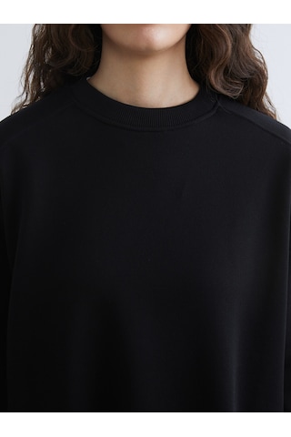 Lcw Vision Siyah Bisiklet Yaka Oversize Kadın Kalın Sweatshirt