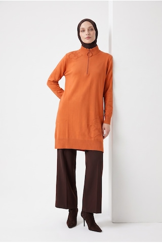 Armine Çiçek Desenli Triko Tunik 25ktd4111 Şeftali Pembe