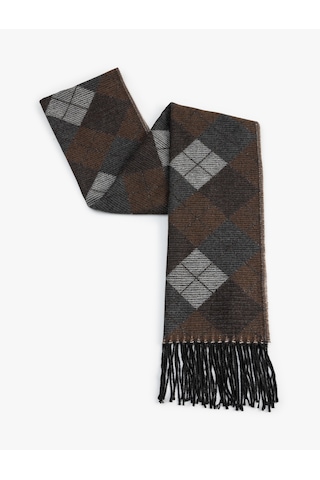 Koton Baklava Desenli Viskon Karışımlı Uzun Atkı Kahverengi 5wam50084aa