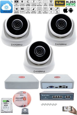 3 Kameralı Ip Dome Güvenlik Kamerası Seti Kdj-3s-1d-ıp-v0