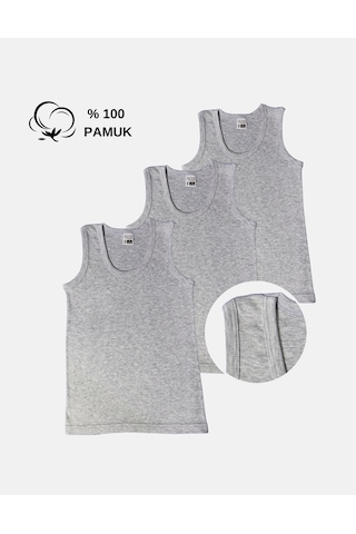 Alya Underwear Erkek Çocuk Pamuk Ribana Atlet Oval Yaka 3'lü Paket Gri-tgm