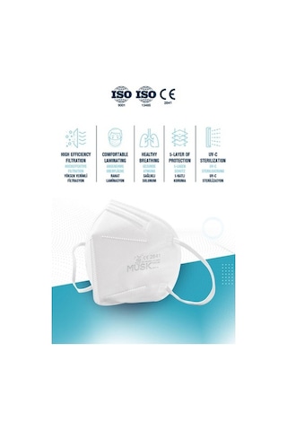 Musk Ffp3 Maske N99 Beyaz Renk 10 Adet