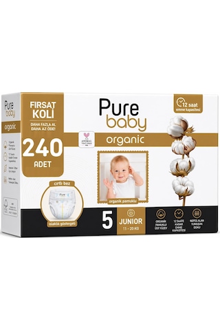 Pure Baby Bebek Bezi 5 Beden 11-20 Kg 240 Adet Ekstra Fırsat Pk 5 Numara