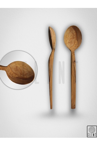 Zeytin Ağacı El Yapımı Tahta Ahşap Kaşık Mutfak Yemek Kaşığı 32cm