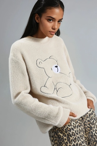Hiccup My Fashıon Oversize Ayıcıklı Peluş Kazak Taş Doğal