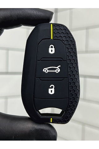 Peugeot 208 308 408 508 2008 3008 5008 Petek Desenli Smart Anahtar Kılıfı Siyah Sarı