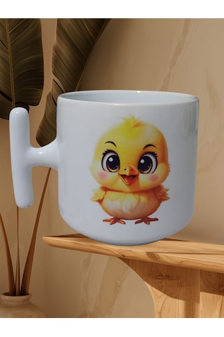 Minnoş Civciv Çift Taraf Baskılı T Kupa Bardak Beyaz T
