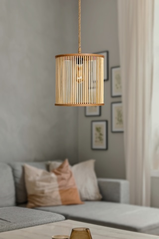 Rustik Bambu Serisi Selen Ahşap Sarkıt Avize Ahşap