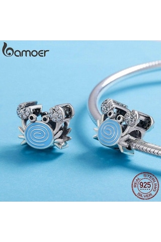 Novahub 925 Ayar Gümüş Komik Yengeç Boncuk Bilezik Kadın Mavi Emaye Göz Alıcı Gümüş