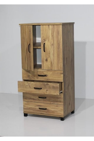 Buket 4 Çekmeceli Raflı Kapaklı Şifonyer 61x44x128 Demonte 001