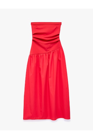 Koton Koton X Sibil Çetinkaya - Drape Detaylı Straplez Midi Elbise Kırmızı 6sak80121uk