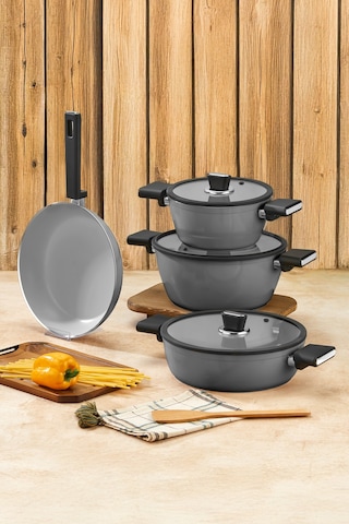 Polochef Seramik Tencere Seti 7 Parça Gri Gri