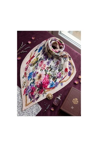 D2listone Çiçek Desenli Pliseli Fular Bandana 50x50 Çok Renkli