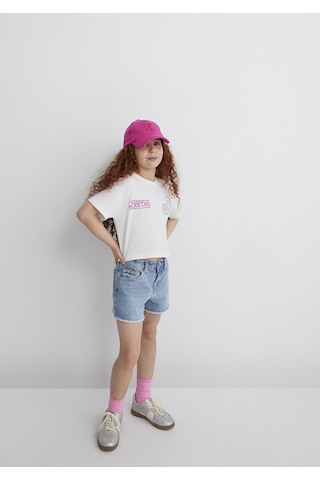 Mavi Baskılı Kırık Beyaz Kız Çocuk T-shirt M7610313-70057 Kırık Beyaz