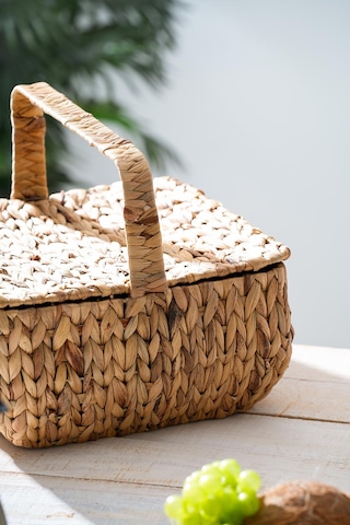 Wicker Kapaklı Hasır Piknik Sepeti - 32 Cm Kahverengi