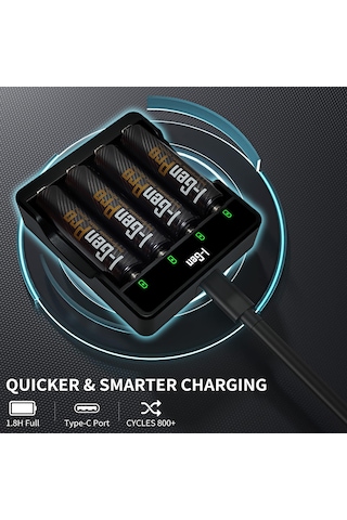 I-Gen G411 4'lü Pil Şarj Aleti + 4 Adet AAA Pro 1100 mAh Şarjlı İnce Kalem Pilli Set