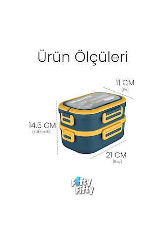 1650 Ml İki Kat Üç Bölme Paslanmaz Çelik Lunch Box Yeni Nesil Sefer Tası - Kaşık Ve Çatallı -6715 Lacivert