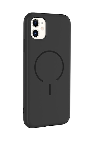 Apple Uyumlu iPhone 11 Kılıf Meta Lansman M-safe Kamera Korumalı İçi Kadife Yumuşak Renkli Süet Silikon Siyah