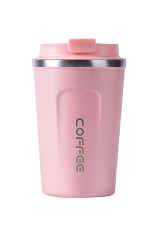 Hfambition Çift Katmanlı Vakumlu 304 Paslanmaz Çelik Termos Kahve Bardağı - 380ml Pembe, Taşınabilir Seyahat Ve Araç İçi Kullanım İçin İdeal Siyah