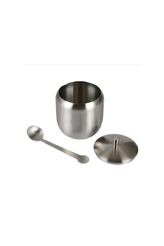 Dayanıklı Paslanmaz Çelik Şeker Kase Ev Çeşni Pot Mutfak Baharat Konteyner Kapak Kaşıkla Küçük Kaşık Kavanoz Gümüş Şeker Ve Amp Amp Krema Tencere 4 Izgara