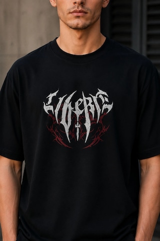 Novalisse Erkek Gotik Yazı Baskılı Oversize Bisiklet Yaka T-shirt - Siyah Çoklu Renk