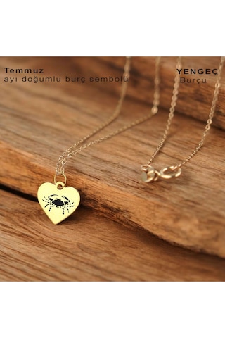 Yengeç Burçlarına Zincirli 14 Ayar Altın Plakalı Kalp Motifli Hediyelik Kolye-352burç Yengeç