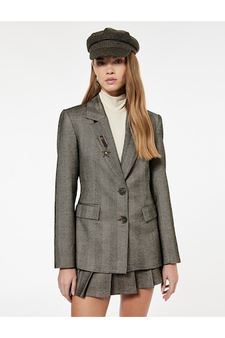 Koton Koton X Sima Tarkan - Düğmeli Uzun Kollu Slim Fit Blazer Ceket Kahverengi Desenli 6wak50026ew