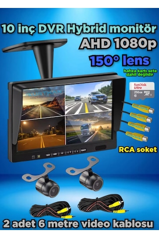 10 İnç Dvr Ekran + 2 Adet Ahd 1080p Kelebek Kamera Seti 12 Volt