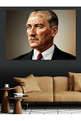 Ciddi Bakışlı Mustafa Kemal Atatürk Dekoratif Kanvas - Mdf Ahşap Tablo