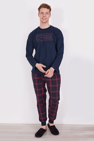Arnetta Dont Give Up Navy Erkek Uzun Kol Pijama Takım