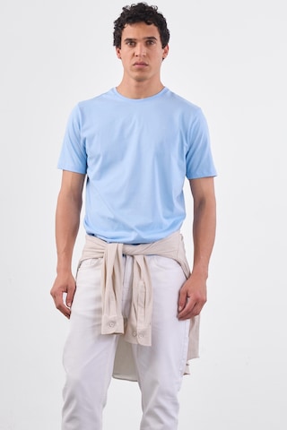 Dufy Açık Mavi Bisiklet Yaka Pamuklu Düz Renk Slim Fit Erkek T-shirt Mavi