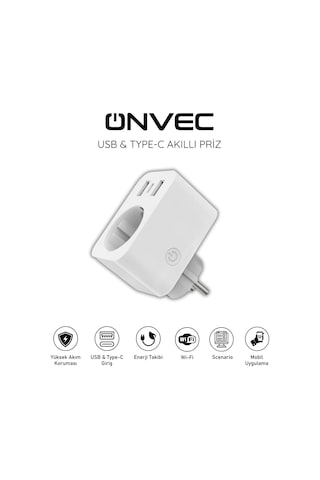 Onvec Usb Type-c Akıllı Tekli Priz, Wifi + Ble, Google Home Ve Amazon Alexa Uyumlu, Uzaktan Kontrol