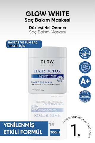 Glow Whıte Keratin Saç Botoksu Argan, Keratin Ve İpek Proteinli Yoğun Bakım Maskesi 300 Ml