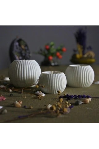 3 Lü Tealight Mumluk Seti Dekoratif Ev & Salon Mumluğu Hediyelik Set Mermer Desen