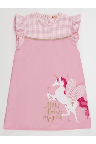 Denokids Mshb&g Kanatlı Unicorn Kız Ekose Pembe Elbise Pembe