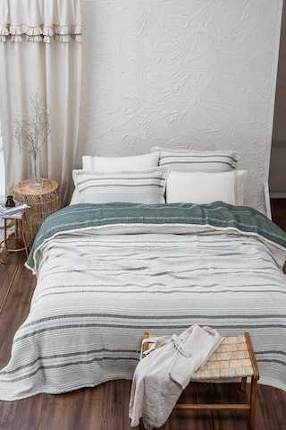 Ecocotton Hivda Yeşil %100 Organik Pamuk Müslin Dolgulu Çift Kişilik Yatak Örüsü Yeşil