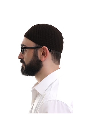 Kahverengi Kışlık Nokta Desenli Orlon Namaz Takkesi