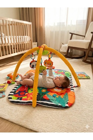 Jungle Play Halısı Bebek Aktivite Halısı Oyuncaklı Oyun Halısı Minderi