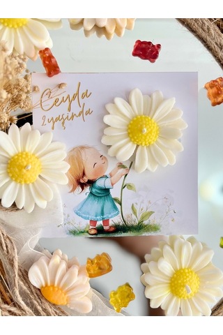Bernami Mumluk Şamdanpinterest 25 Adet Özel Tasarlanmış Kart Ve Papatya Mum. Doğum Günü, Baby Shower, Bebek Doğum Hediyelik Diğer